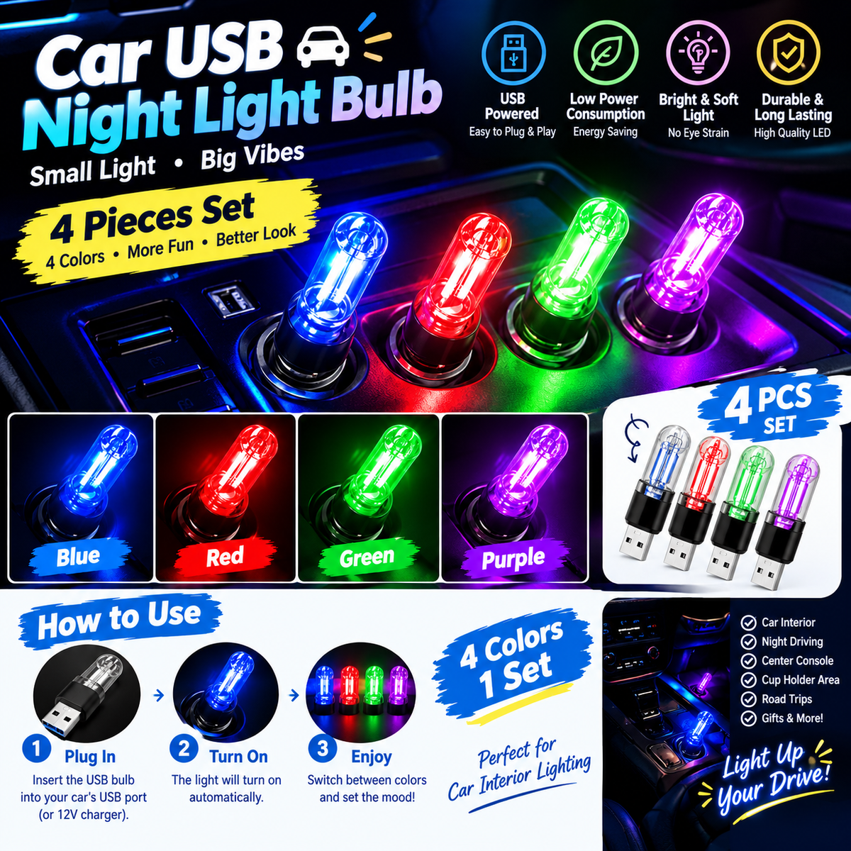Car USB Night Light Bulb